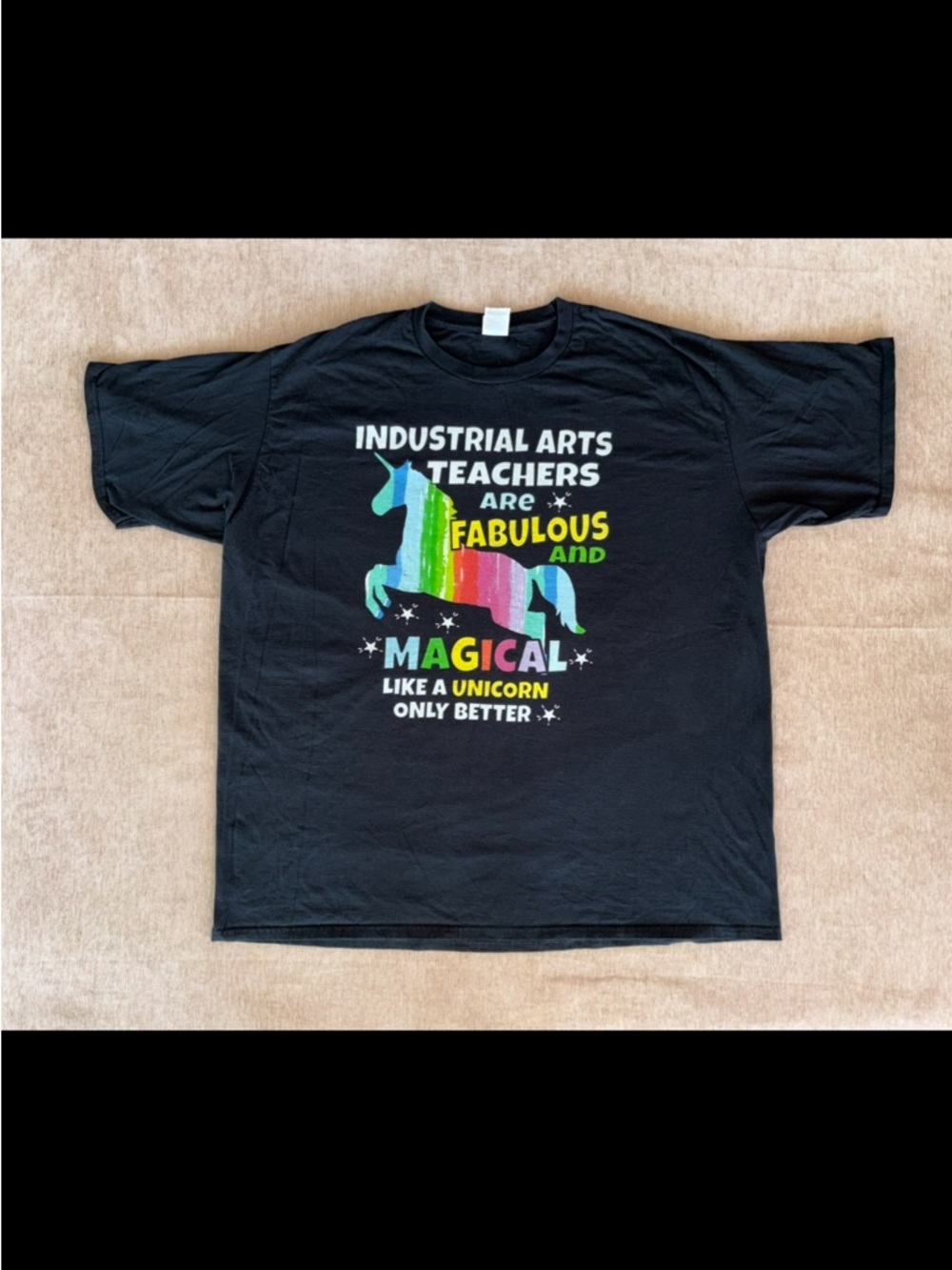 Port and Company Black Short Sleeve Tee with Rainbow Unicorn Graphic - 3XL